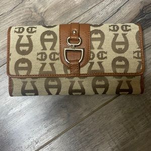 Etienne Aigner Brown & Tan Checkbook Wallet